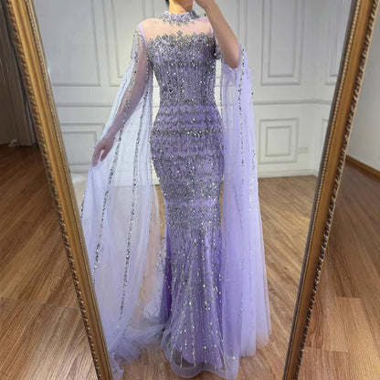 Nude Hand-Beading Evening Dress Cape Sleeve for Formal Night Wedding Party MN72714A